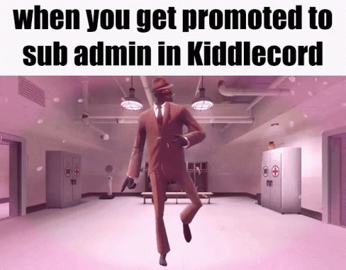 A Man In A Suit And Hat Is Dancing In A Room With The Words When You Get Promoted To Sub Admin In Kiddlecord GIF