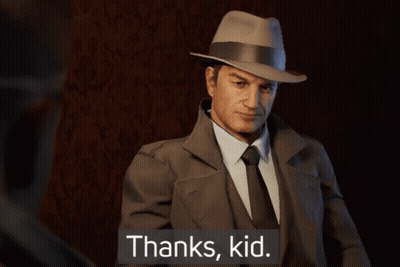 A Man In A Suit And Hat Says " Thanks, Kid " GIF