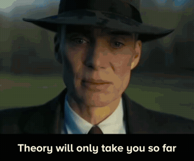 A Man In A Suit And Hat With The Words Theory Will Only Take You So Far Below Him GIF