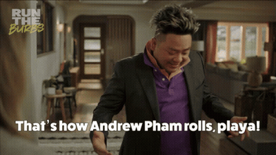 A Man In A Suit And Purple Shirt Says That 'S How Andrew Pham Rolls Playa GIF