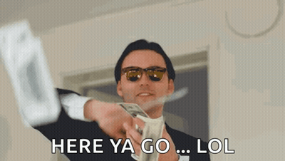 A Man In A Suit And Sunglasses Is Holding A Bunch Of Money In His Hand . GIF
