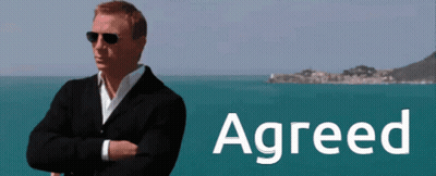 A Man In A Suit And Sunglasses Is Standing In Front Of The Ocean And The Word Agreed Is On The Bottom GIF
