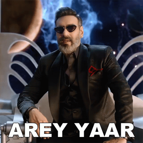 A Man In A Suit And Sunglasses Says Arey Yaar In White Letters GIF