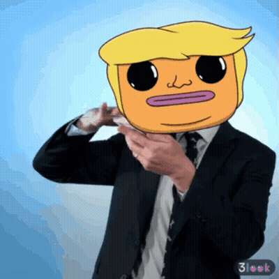 A Man In A Suit And Tie Has A Cartoon Face On His Face GIF