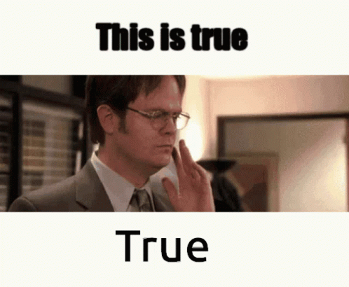 A Man In A Suit And Tie Has His Finger On His Nose And The Words This Is True True Below Him GIF
