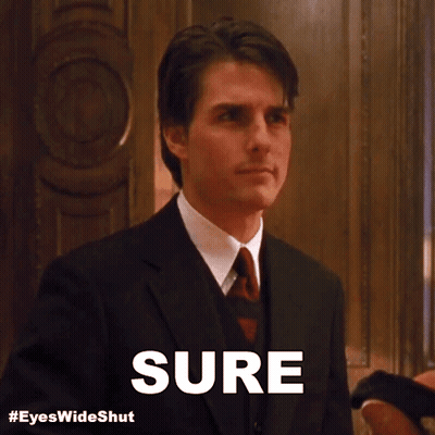 A Man In A Suit And Tie Has The Word Sure Written On His Face GIF