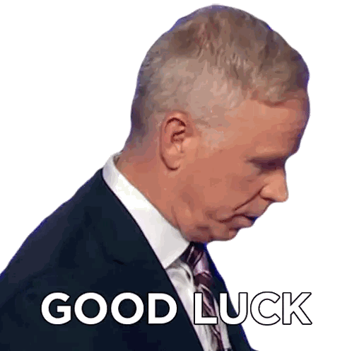 A Man In A Suit And Tie Has The Words Good Luck Written Below Him Sticker