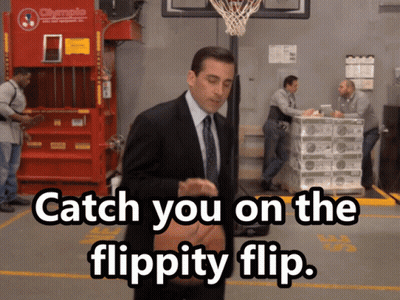 A Man In A Suit And Tie Holds A Basketball And Says Catch You On The Flippity Flip .. GIF