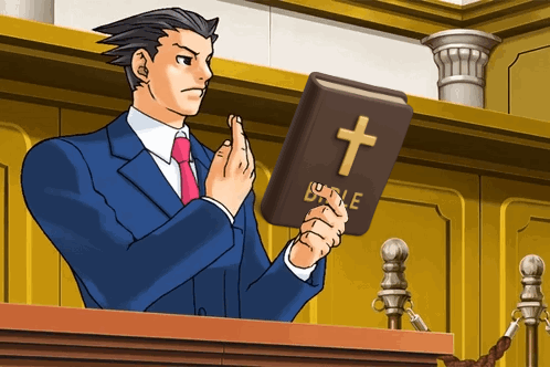 A Man In A Suit And Tie Holds A Bible With A Cross On It GIF