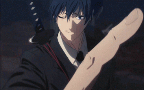 A Man In A Suit And Tie Holds A Sword In His Hand GIF
