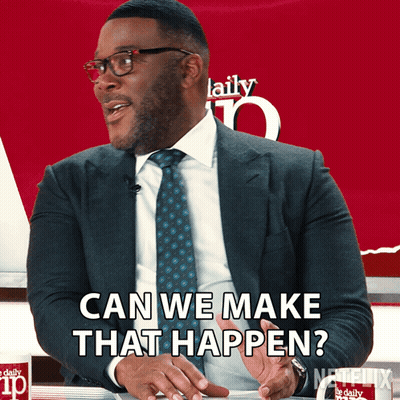 A Man In A Suit And Tie Is Asking Can We Make That Happen GIF