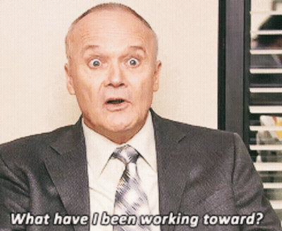 A Man In A Suit And Tie Is Asking " What Have I Been Working Toward " GIF