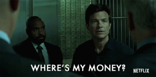 A Man In A Suit And Tie Is Asking Where 'S My Money GIF