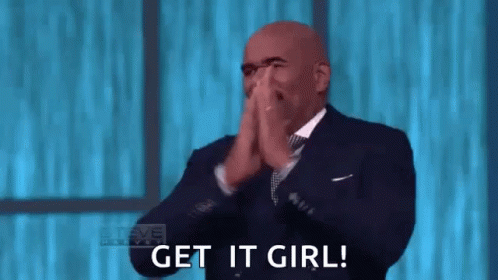 A Man In A Suit And Tie Is Clapping His Hands And Saying `` Get It Girl ! '' GIF