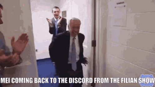 A Man In A Suit And Tie Is Coming Back To The Discord From The Filian Show . GIF