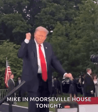 A Man In A Suit And Tie Is Dancing In Front Of A Crowd And Says Mike In Moorseville House Tonight . GIF