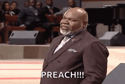 A Man In A Suit And Tie Is Giving A Sermon And Says Preach !!! GIF