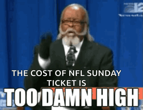 A Man In A Suit And Tie Is Giving A Speech About The Cost Of Nfl Sunday Ticket GIF