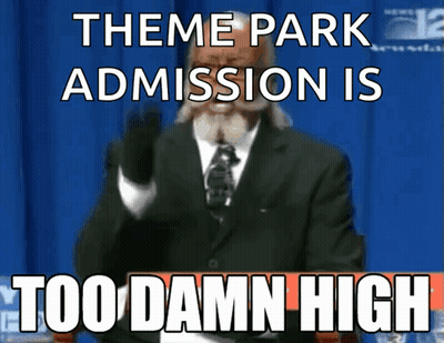 A Man In A Suit And Tie Is Giving A Speech About Theme Park Admission Being Too Damn High GIF