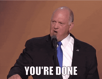 A Man In A Suit And Tie Is Giving A Speech And Says You 'Re Done GIF