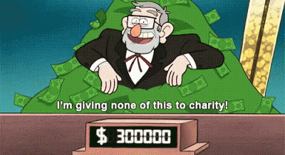 A Man In A Suit And Tie Is Giving None Of His Money To Charity GIF