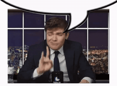 A Man In A Suit And Tie Is Giving The Middle Finger In Front Of A Cozy Tv Mug GIF