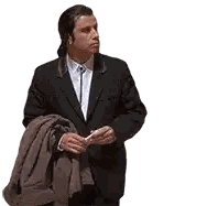A Man In A Suit And Tie Is Holding A Brown Jacket . Sticker