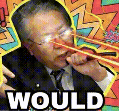 A Man In A Suit And Tie Is Holding A Gun And Says " Would " On The Bottom GIF