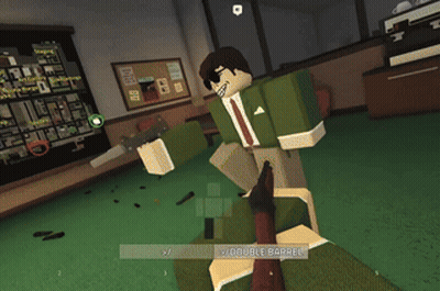 A Man In A Suit And Tie Is Holding A Gun In A Video Game With The Words Double Barrel At The Bottom GIF