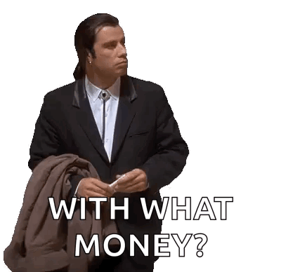 A Man In A Suit And Tie Is Holding A Jacket And Asking With What Money . GIF