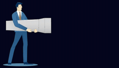 A Man In A Suit And Tie Is Holding A Megaphone With A Group Of People Behind It GIF