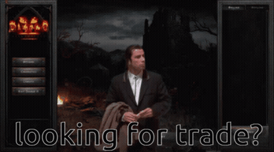 A Man In A Suit And Tie Is Holding A Piece Of Paper In Front Of A Screen That Says Looking For Trade GIF