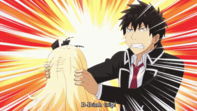 A Man In A Suit And Tie Is Holding A Woman 'S Head And Says " D-Dinh Tiep " GIF