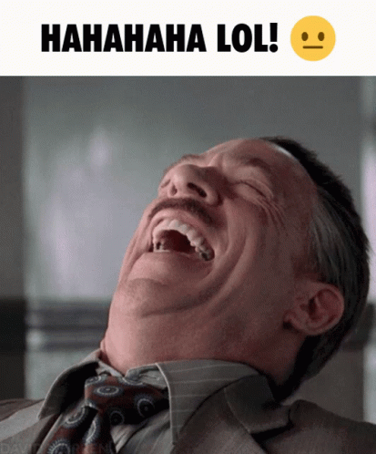 A Man In A Suit And Tie Is Laughing With The Words '  Hahaha Lol ' Above Him GIF