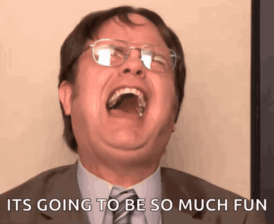 A Man In A Suit And Tie Is Laughing With The Words It 'S Going To Be So Much Fun Behind Him GIF