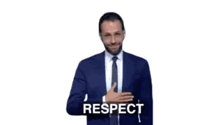 A Man In A Suit And Tie Is Making A Hand Gesture With The Word Respect Below Him Sticker