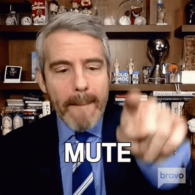 A Man In A Suit And Tie Is Pointing At The Camera And Saying Mute GIF