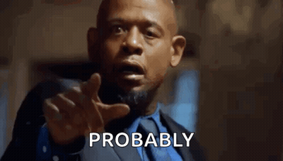 A Man In A Suit And Tie Is Pointing At The Camera With The Word Probably Written Next To Him . GIF