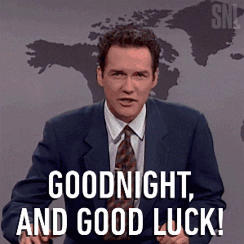A Man In A Suit And Tie Is Saying Goodnight And Good Luck . GIF