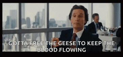 A Man In A Suit And Tie Is Saying `` Gotta Free The Geese To Keep The Blood Flowing '' GIF