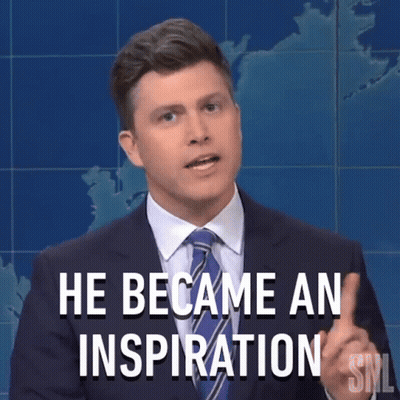 A Man In A Suit And Tie Is Saying He Became An Inspiration Snl GIF
