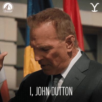 A Man In A Suit And Tie Is Saying " I John Dutton " GIF