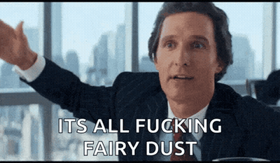 A Man In A Suit And Tie Is Saying " Its All Fucking Fairy Dust " GIF
