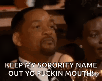A Man In A Suit And Tie Is Saying " Keep My Sorority Name Out Yo Fuckin Mouth " GIF