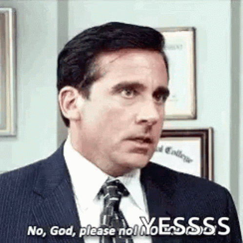 A Man In A Suit And Tie Is Saying `` No , God , Please No , Yesss '' . GIF