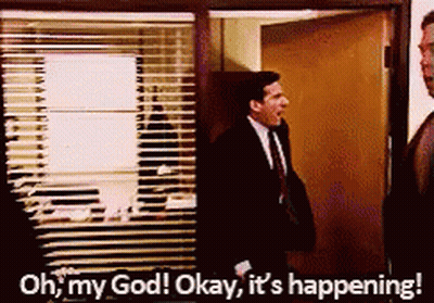 A Man In A Suit And Tie Is Saying Oh My God Okay It 'S Happening . GIF