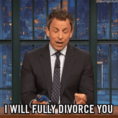 A Man In A Suit And Tie Is Saying That He Will Fully Divorce His Wife GIF