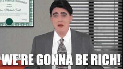 A Man In A Suit And Tie Is Saying We 'Re Gonna Be Rich . GIF