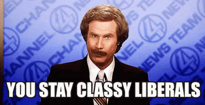 A Man In A Suit And Tie Is Saying You Stay Classy Liberals . GIF