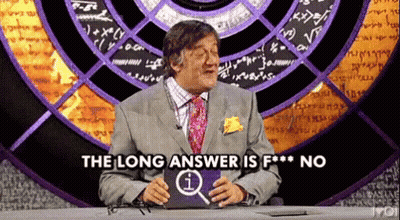 A Man In A Suit And Tie Is Sitting At A Desk And Says " The Long Answer Is F ** No " GIF